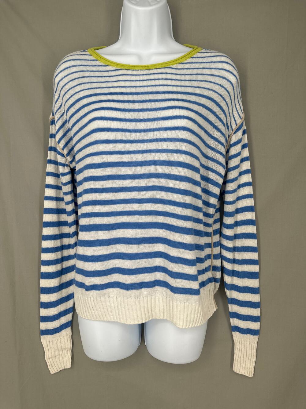 Nic Zoe Sweater Womens XS Blue Striped White Cotton Knit Long Sleeve Lightweight